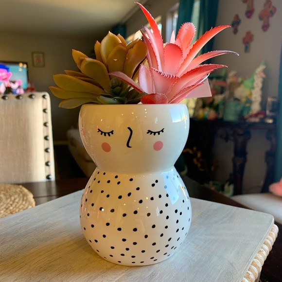 Whimsical Faux Succulent Face Planter